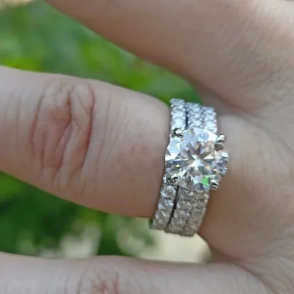 Certified 4.75ct. t.w. Moissanite Diamond Wedding 3 pcs Ring Set NEW - Picture 4 of 14